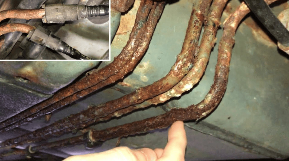 Corroded brake system components due to old brake fluid