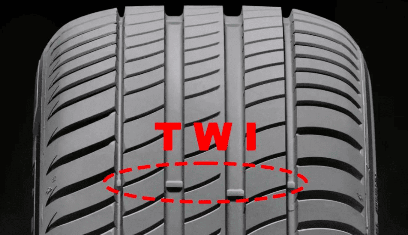 Tread Wear Indicator TWI on motorcycle tyre