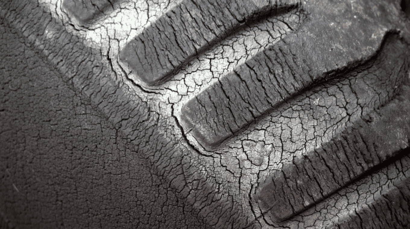 Cracked motorcycle tyre sidewall