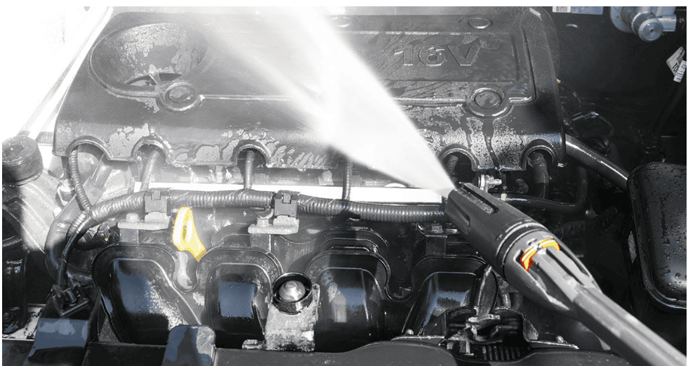 High pressure water spraying on a car